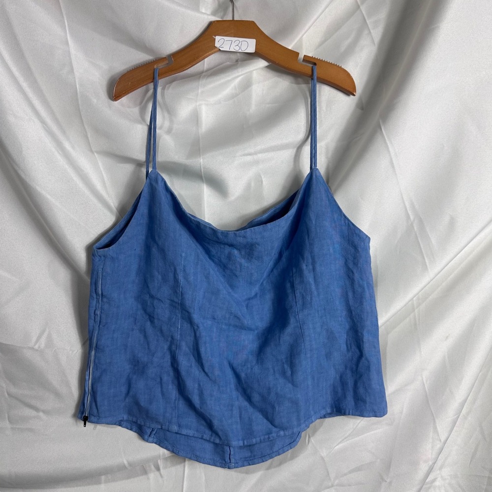120% Lino Blue Linen Spaghetti Strap Camisole Tank Top summer essential Italy - Picture 6 of 7